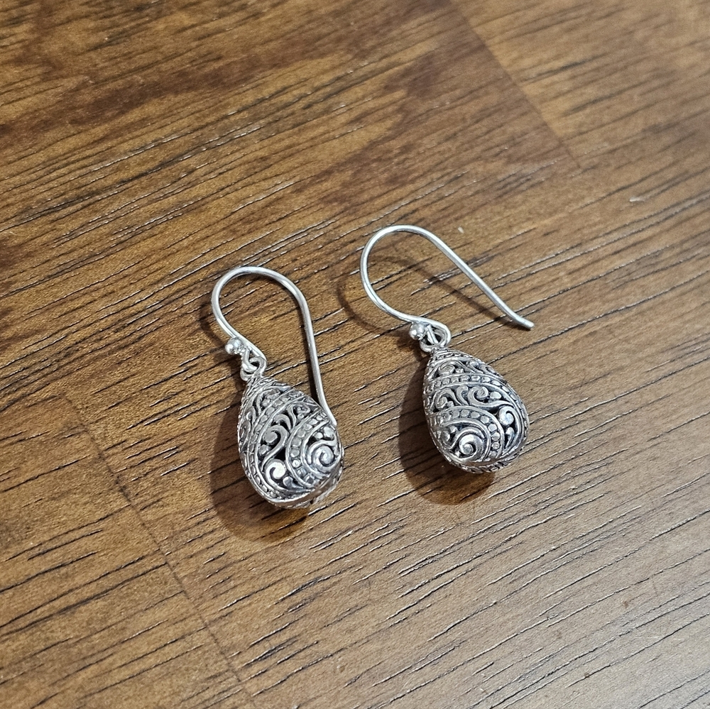 ATI Teardrop 925 Silver Filigree Drop Earrings Bali - Picture 6 of 16